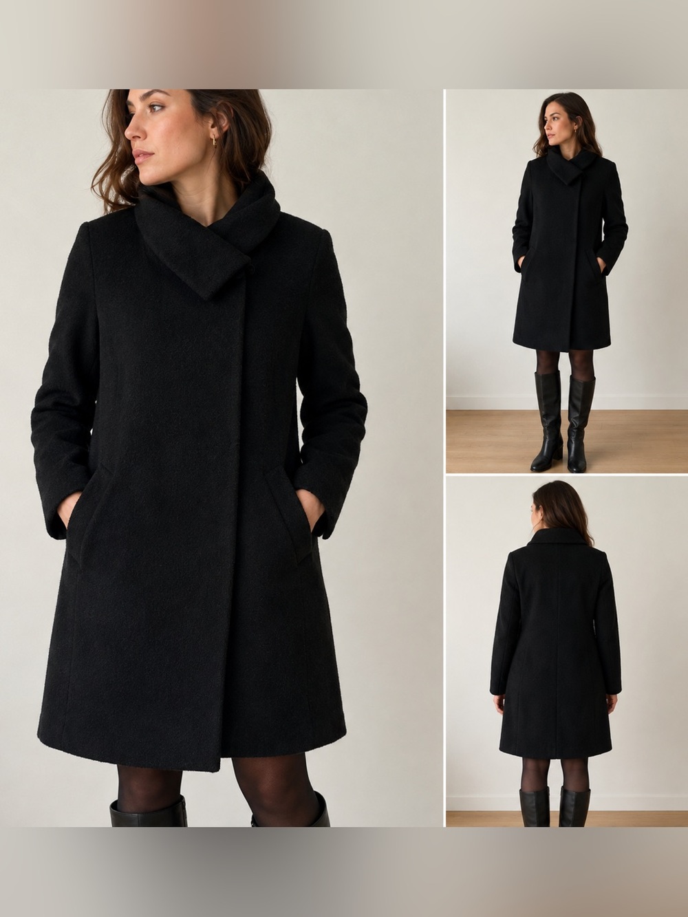 Hilary Radley Black Wool & Alpaca blend Long Coat Size 8